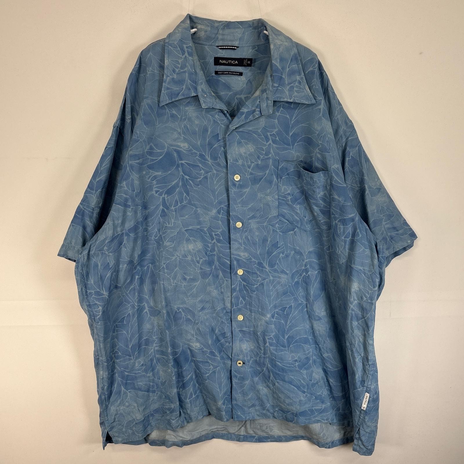 古着 ノーティカ NAUTICA 半袖シャツ アロハ シルク 植物 大きいサイズ 14041  ブルー系 総柄 メンズ