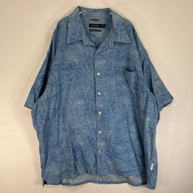 古着 ノーティカ NAUTICA 半袖シャツ アロハ シルク 植物 大きいサイズ 14041 ブルー系 総柄 メンズ