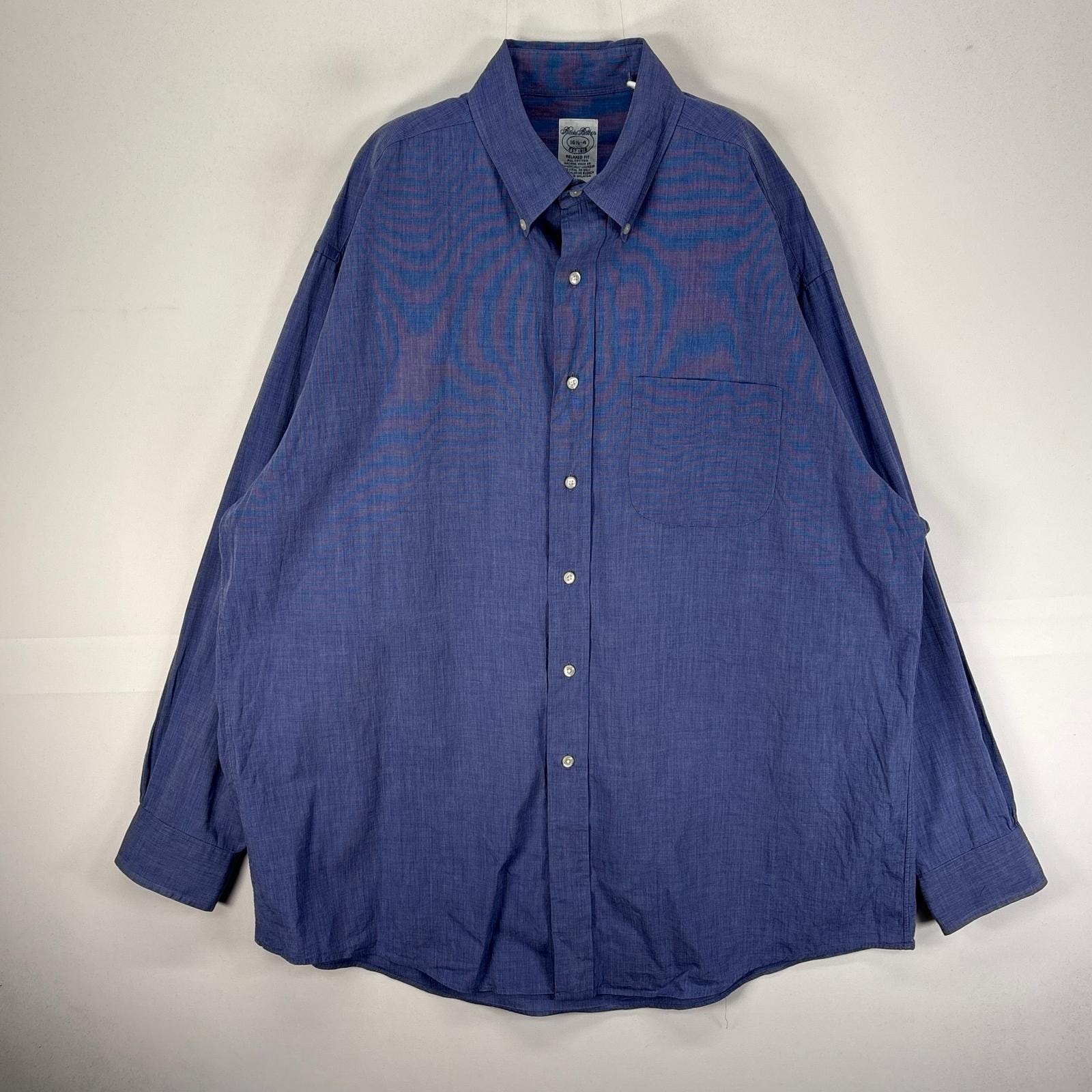 古着 ブルックスブラザーズ Brooks Brothers 長袖シャツ ボタンダウン 胸ポケット L  ブルー系 無地 メンズ