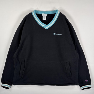 古着 チャンピオン Champion スウェット Vネック Cロゴ サイドポケット ビッグサイズ ワンポイントロゴ刺繍 XーLARGE ブラック メンズ