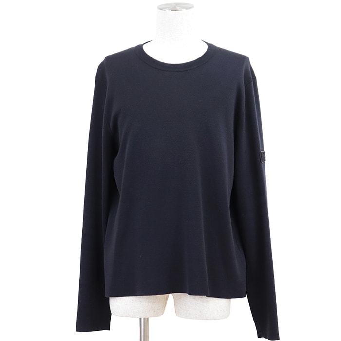 【美品】Dior ディオール 長袖ニット サイズ XL メンズ ロゴ アームパッチ ウール100% トップス ネイビー 紺 イタリア製