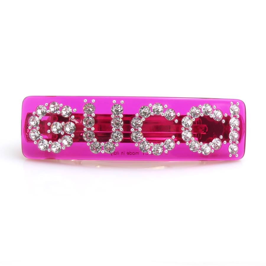 グッチ GUCCI バレッタ プラスチック/ラインストーン/メタル ピンク/シルバー レディース【中古】 r11497