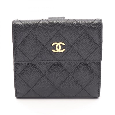 シャネル CHANEL マトラッセ Wホック財布 財布 キャビアスキン(グレインドカーフ) レディース ブラック系 【中古】