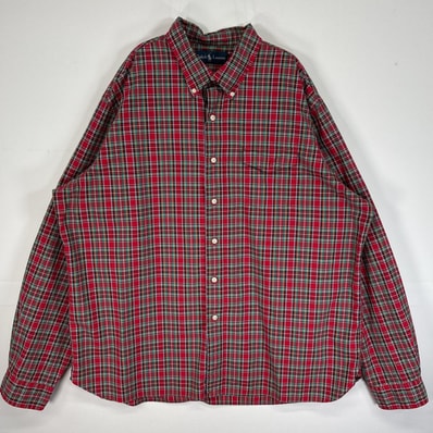 古着 90's/90年代 ラルフローレン RALPH LAUREN 長袖シャツ ポニー無し チェック柄 フラップポケ 14041 レッド系 マルチカラー メンズ