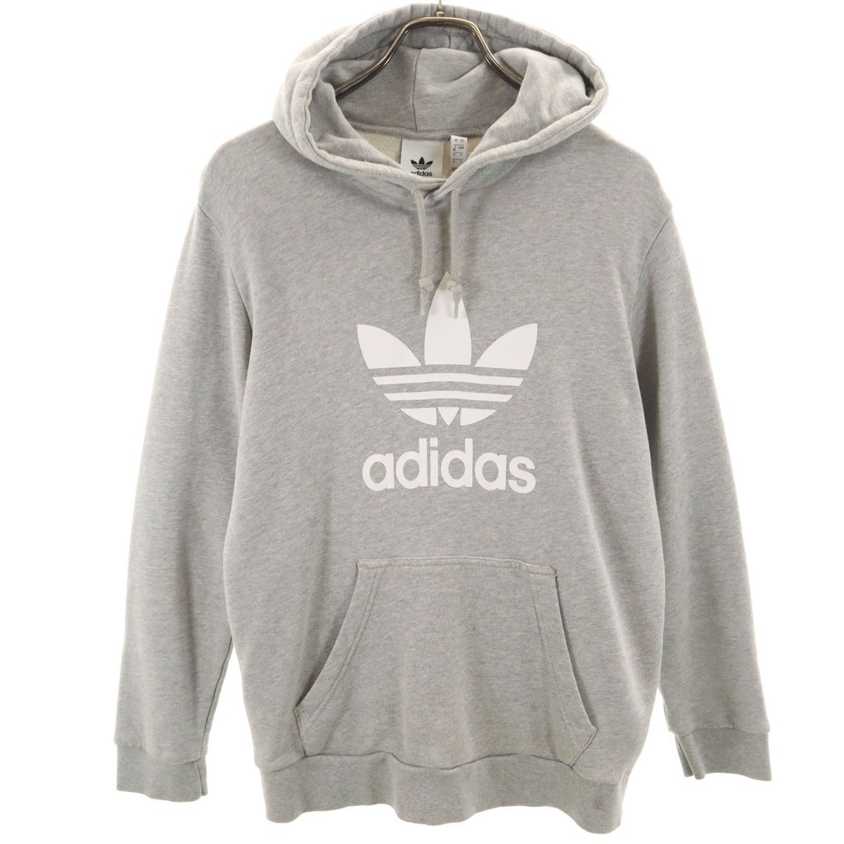 adidas アディダス トレフォイルロゴプリント 長袖 スウェットパーカー M グレー プルオーバー