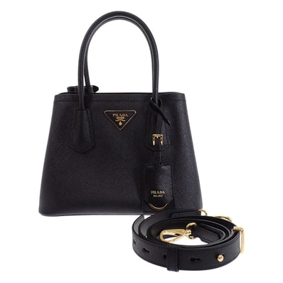 プラダ PRADA ダブル スモール レザーバッグ ドゥーブレ 1BG443 2WAYバッグ ハンドバッグ ショルダーバッグ サフィアーノ ブラック ゴールド金具 レディース【中古】【Aランク】