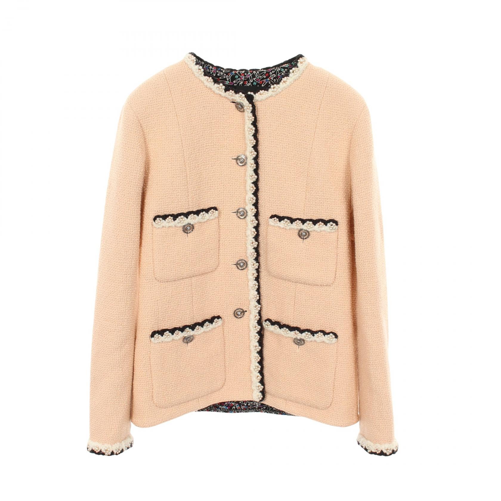 シャネル CHANEL ツイード ノーカラージャケット 衣料品 アウター ウール レディース ピンク系 P77700V69436 【中古】