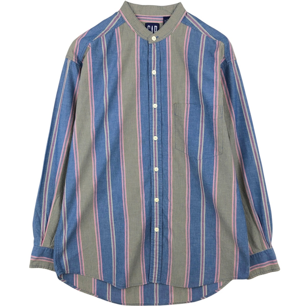 古着 90年代 ギャップ GAP オールドギャップ スタンドカラー マルチストライプ 長袖 コットンストライプシャツ メンズM相当 ヴィンテージ/eaa622287