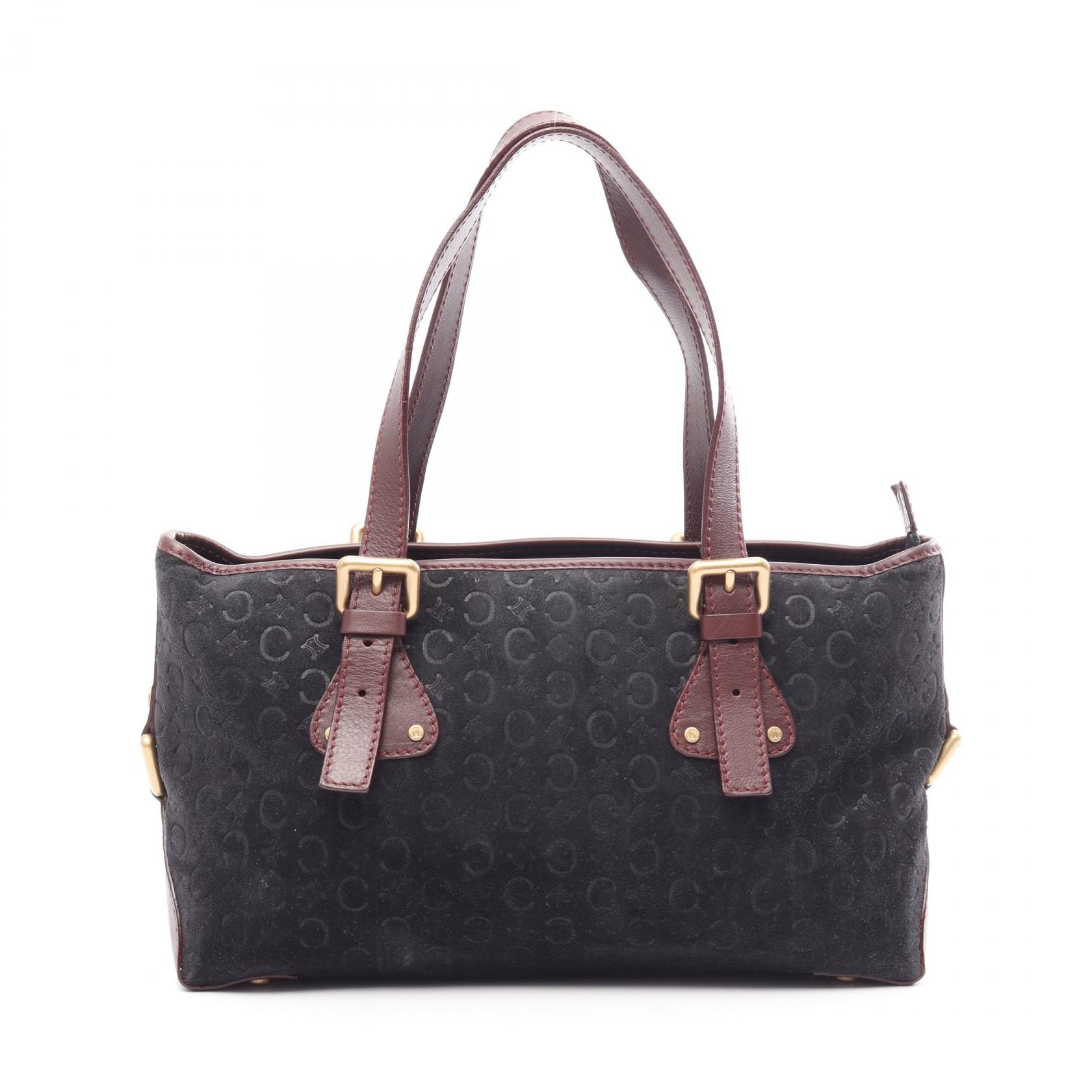 セリーヌ CELINE Cマカダム ハンドバッグ バッグ スウェード レザー レディース ブラック系 / ボルドー系 【中古】