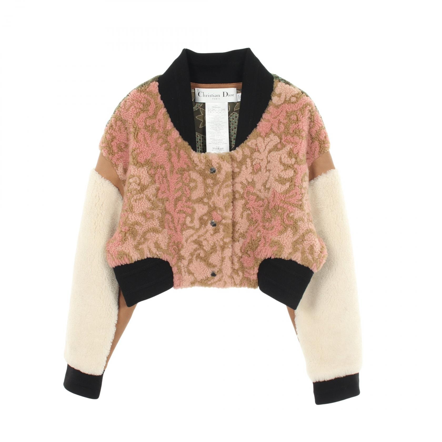 ディオール Dior ボア ムートン切替 クロップド ブルゾン 衣料品 アウター レザー ウール レディース ブラウン系 / マルチカラー 258V83AL833 【中古】