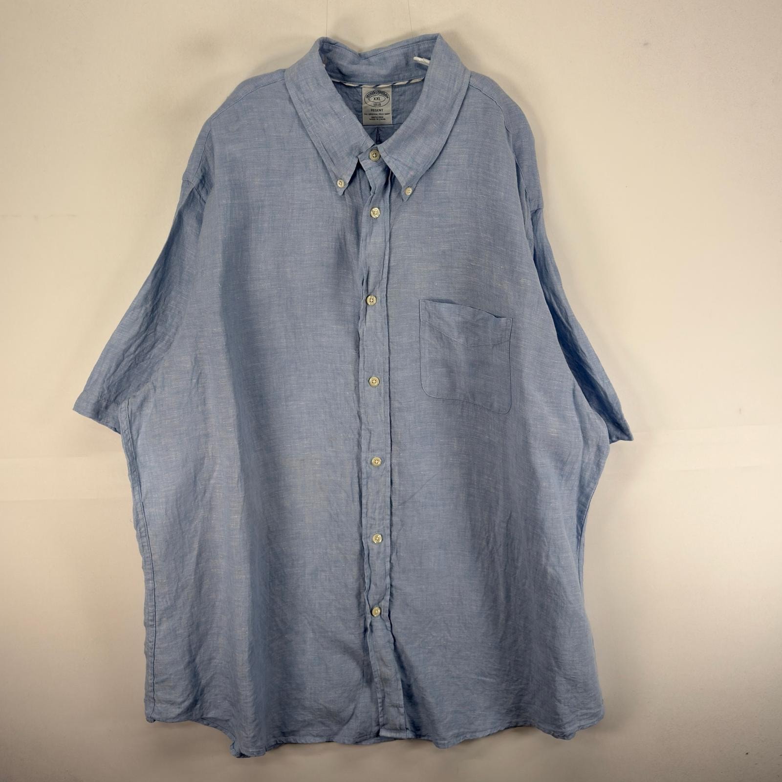 古着 ブルックスブラザーズ Brooks Brothers 半袖シャツ ボタンダウン REGENT 2XL  ブルー系 無地 メンズ