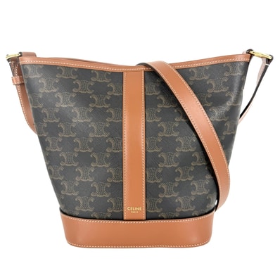CELINE セリーヌ ショルダーバッグ スモール バゲット トリオンフ 肩掛け ブラウン 茶 トリオンフキャンバス カーフスキン タン ゴールド金具 レディース 美品【中古品】
