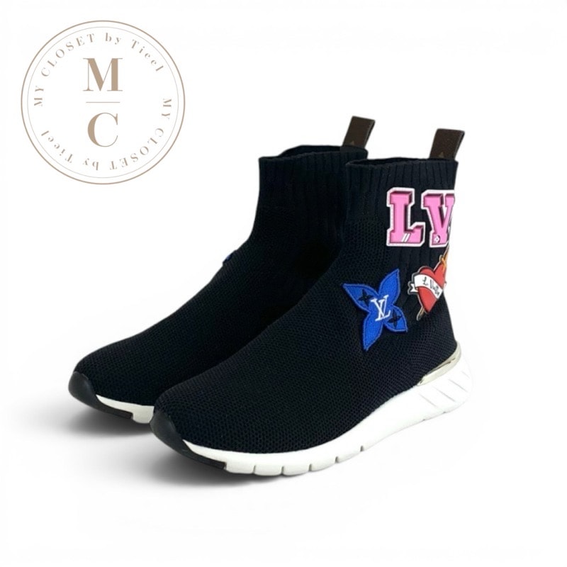 ルイヴィトン LOUIS VUITTON ブラックハートライン スニーカー 靴 シューズ ファブリック ブラック 未使用 ソックススニーカー ワッペン ニット