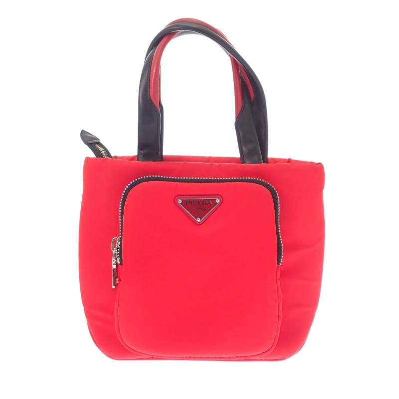 プラダ PRADA TESSUTO POCKET カーゴ スモール 1BG270 トートバッグ ショルダーバッグ ナイロン レザー レッド ブラック シルバー金具 レディース【中古】【ABランク】