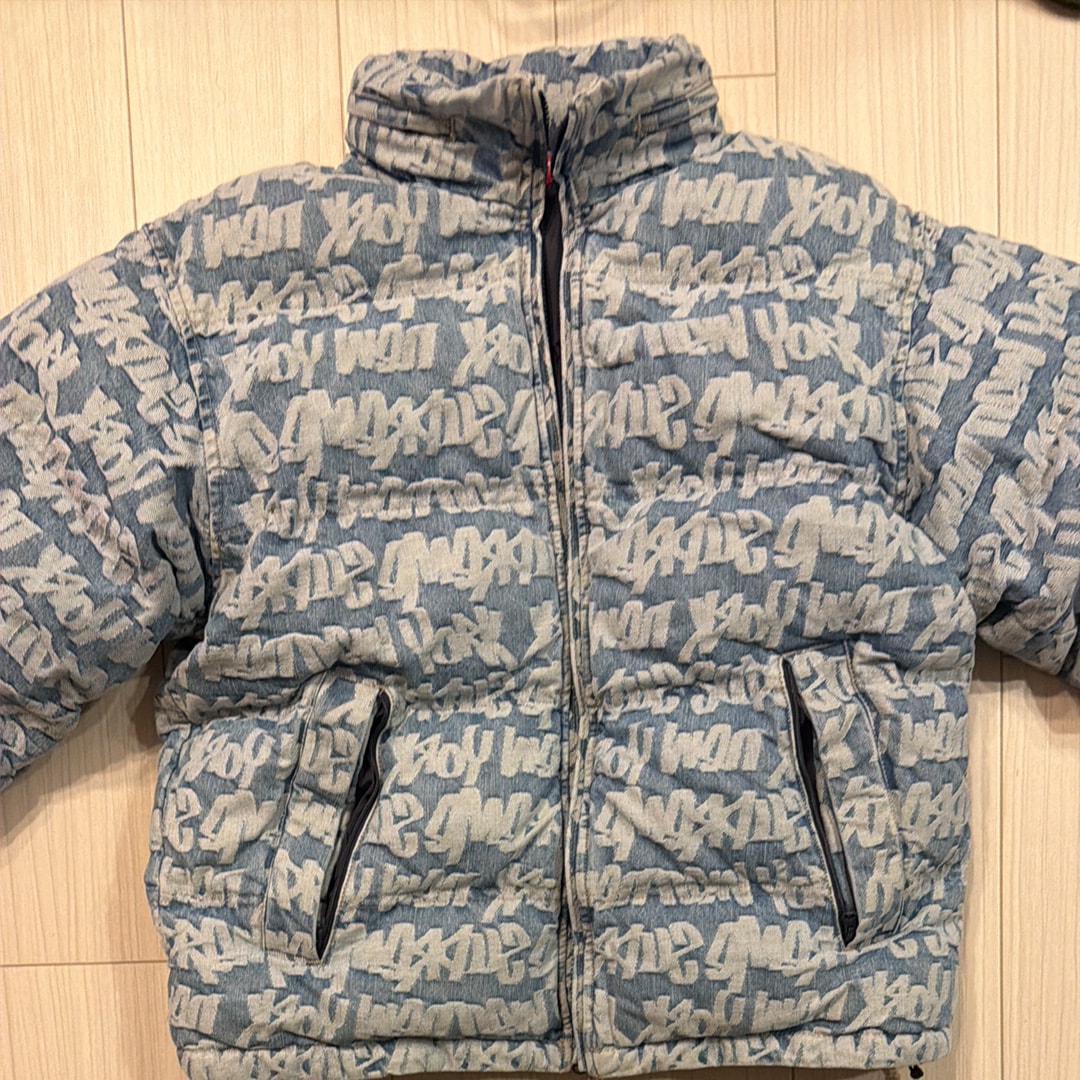 Supreme Fat Tip Jacquard Denim Puffer Jacket "Blue"