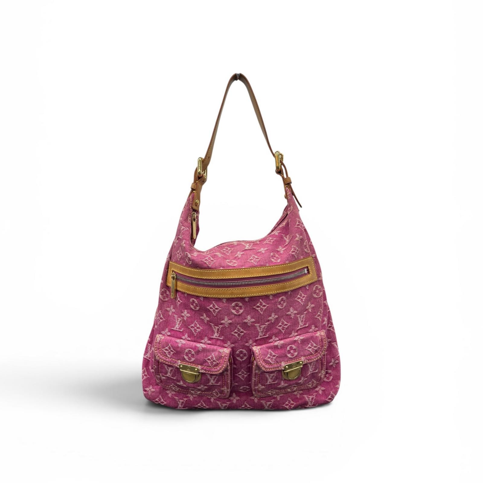 LOUIS VUITTON 希少 美品 ルイヴィトン バギーGM モノグラムデニム ショルダーバッグ M95210 デニム レザー FL0026 ピンク ワンショルダー セミショルダー Y2K ヴィトン LV ABランク 中古 鑑定済
