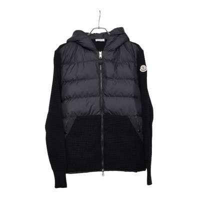 モンクレール CARDIGAN TRICOT ダウン カーディガン ジップパーカー サイズM ブラック グレー ポリエステル ウール カシミヤ ダウン フェザー レディース MONCLER 【中古】