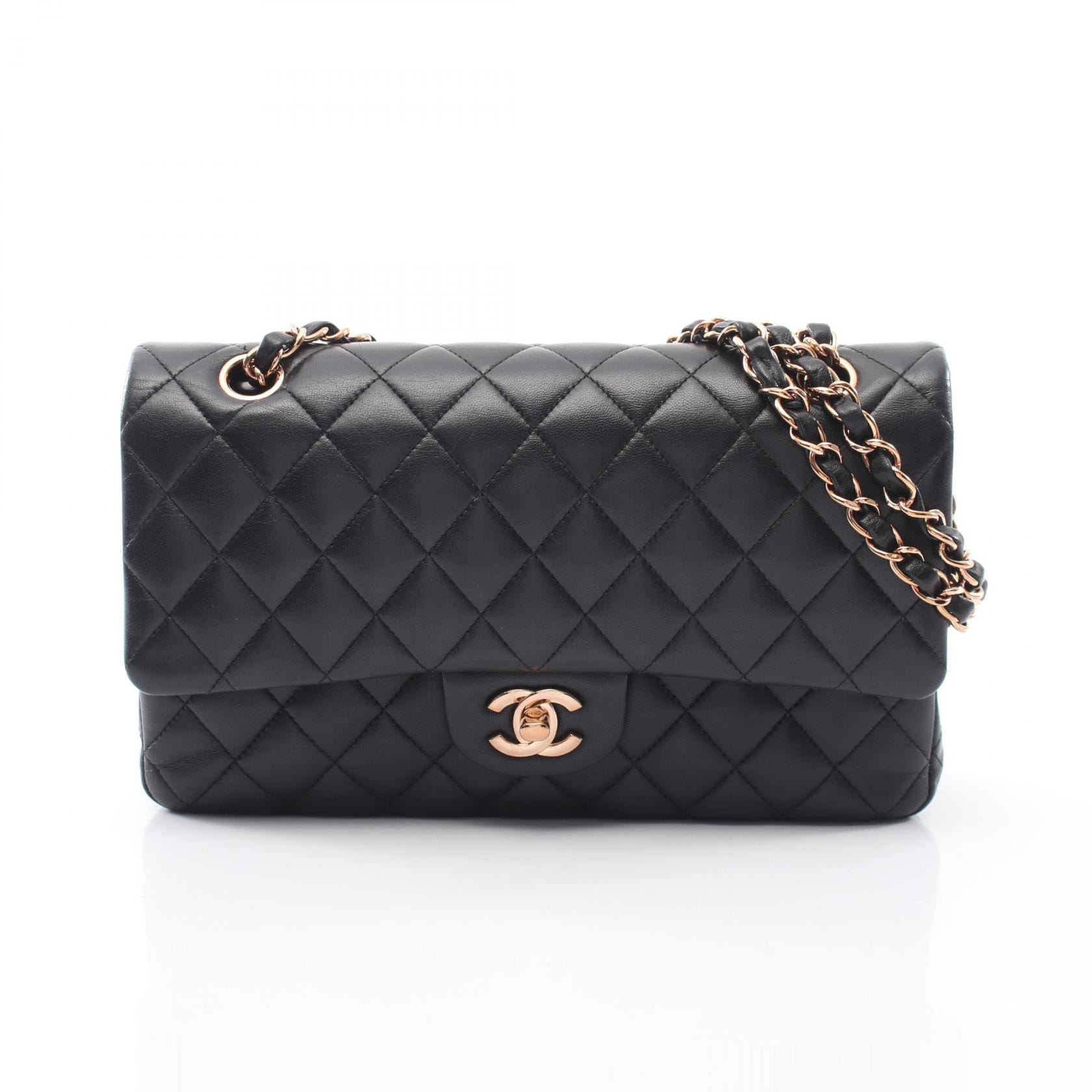 シャネル CHANEL マトラッセ Wフラップ ショルダーバッグ バッグ ラムスキン(羊革) レディース ブラック系 【中古】