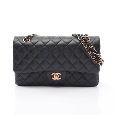 シャネル CHANEL マトラッセ Wフラップ ショルダーバッグ バッグ ラムスキン(羊革) レディース ブラック系 【中古】