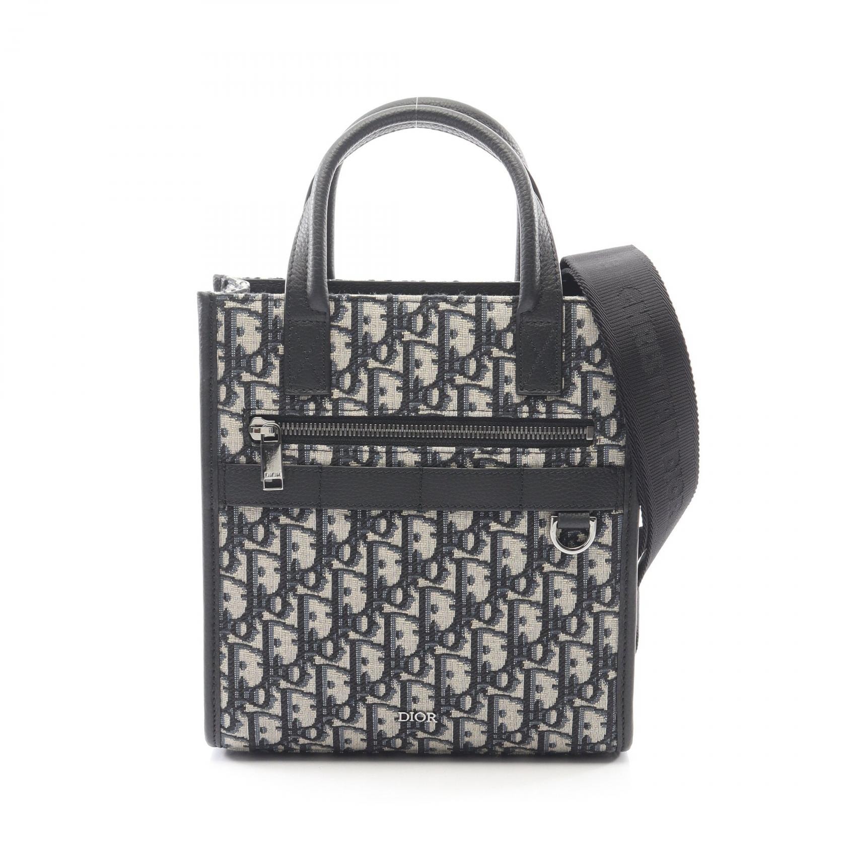 ディオール Dior Safari サファリ ノースサウス オブリーク ハンドバッグ バッグ キャンバス レザー メンズ ベージュ系 / ネイビー系 1ESP0311YKY-H27Z 【中古】