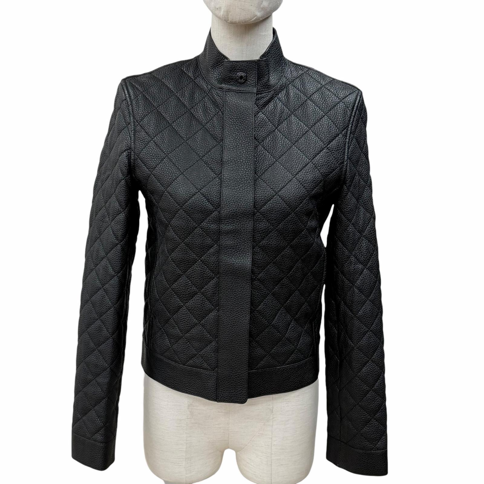 極美品 エルメス レザージャケット ブラック レディース 34 3H1207D1