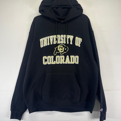 古着 チャンピオン Champion パーカー プルオーバー スウェット カレッジ ロゴ 袖ワンポイント XL ブラック系 メンズ