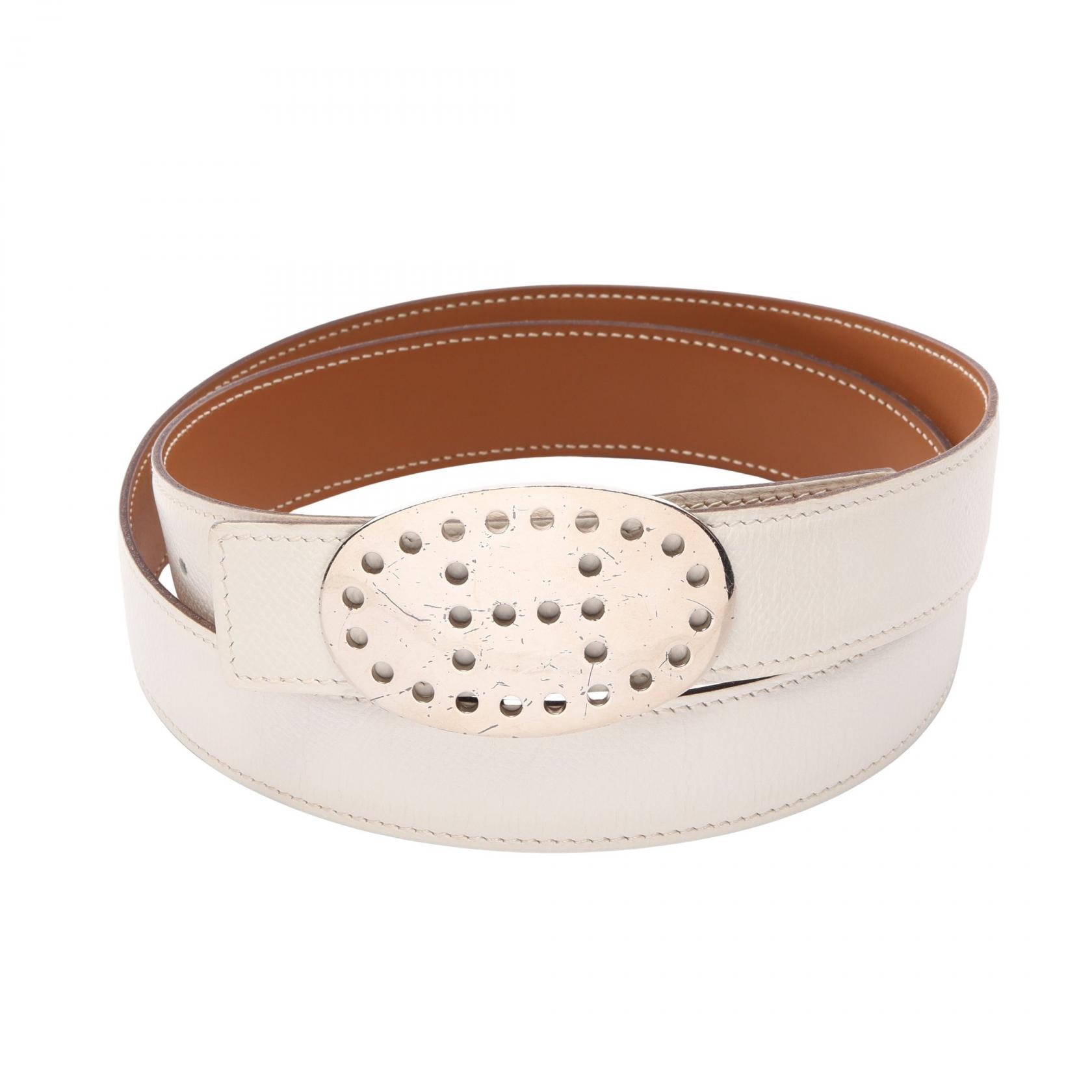 エルメス HERMES エヴリン リバーシブル ベルト 衣料品 ヴォースイフト / ヴォーエプソン ヴォースイフト ホワイト □J刻印(2006年製造) メンズ ホワイト系 / ブラウン系 【中古】