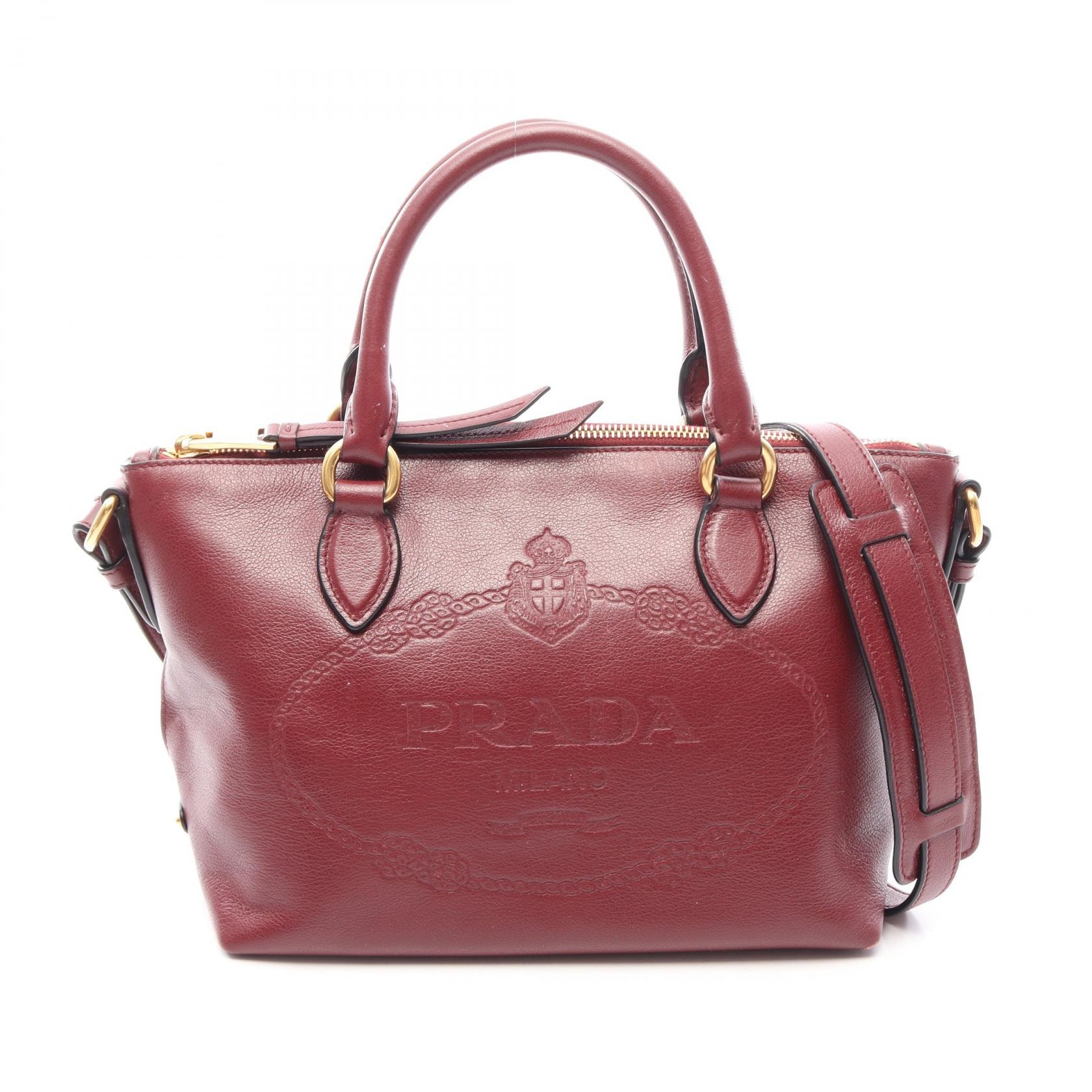 プラダ PRADA 2WAY ハンドバッグ バッグ レザー レディース ボルドー系 【中古】