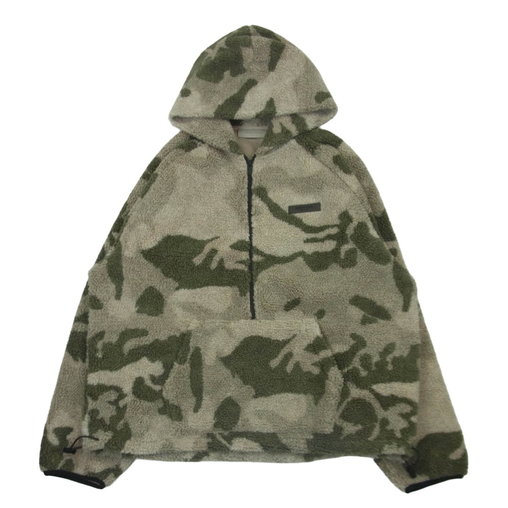 FEAR OF GOD フィアオブゴッド ESSENTIALS エッセンシャルズ ボア フリース カモフラ ハーフジップ アノラック フーディー パーカー ベージュ系 グリーン系 L【中古】
