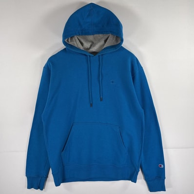 古着 チャンピオン Champion パーカー スウェット プルオーバー ワンポイントロゴ ワッペン M ブルー メンズ