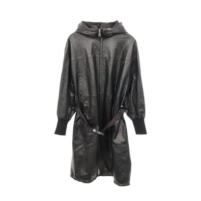 プラダ PRADA ナッパレザー フード付き 衣料品 アウター レザー レディース ブラック系 56A014 【中古】