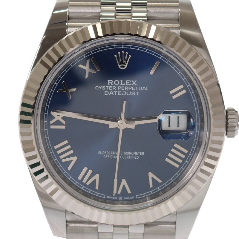 ロレックス ROLEX デイトジャスト 41 126334 腕時計 K18ホワイトゴールド ステンレススチール 自動巻き ブライトブルー文字盤 メンズ【中古】【SAランク】