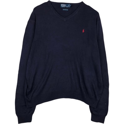 古着 ラルフローレン Ralph Lauren POLO by Ralph Lauren Vネック ピマコットンニットセーター メンズXL相当/eaa637184