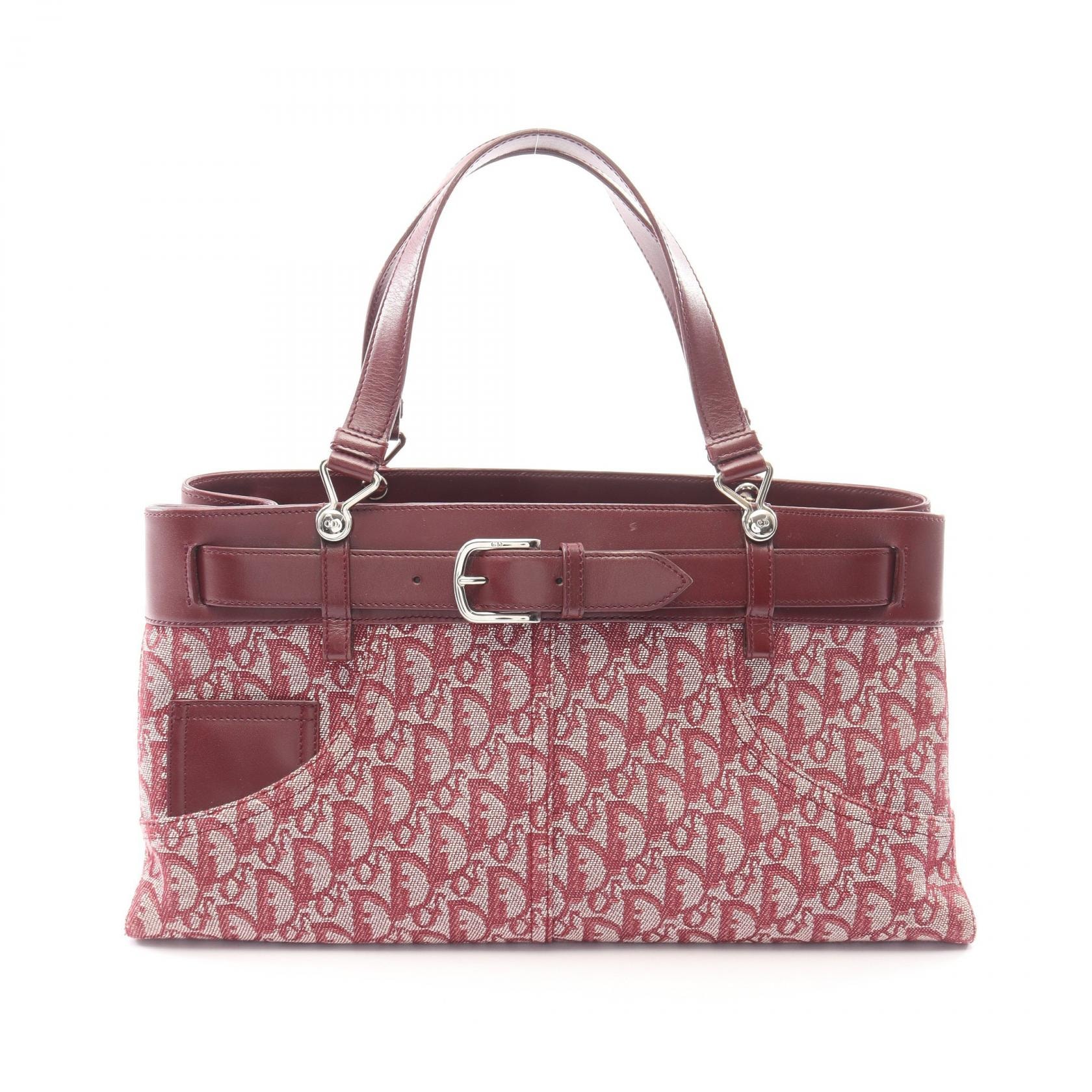ディオール Dior トロッター ハンドバッグ バッグ キャンバス レザー レディース ボルドー系 【中古】
