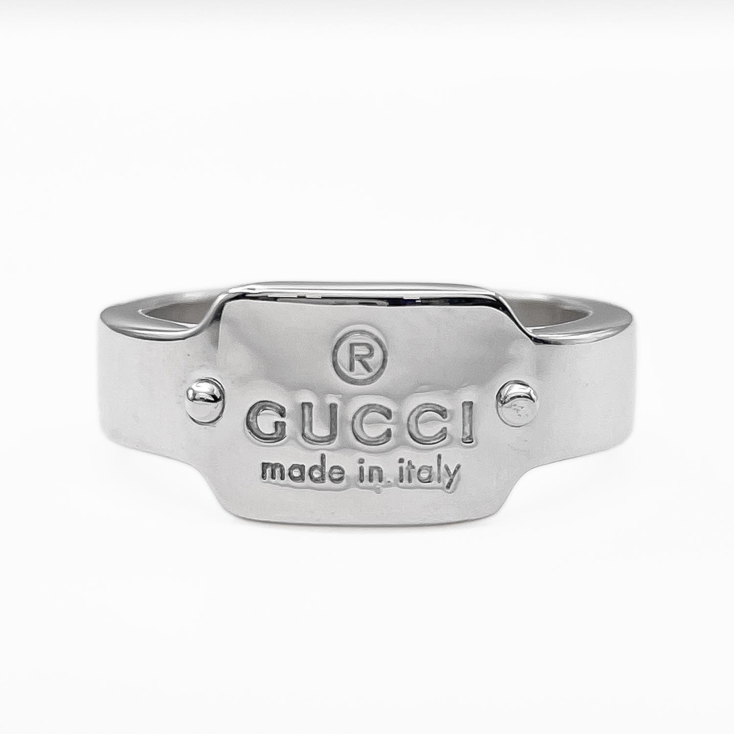 GUCCI グッチ ロゴ プレート リング・指輪 SV925 7782 シルバー 新品仕上済 ユニセックス 【中古】
