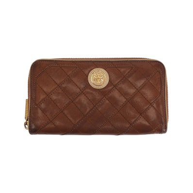 Tory Burch トリーバーチ ブラウン 茶 ゴールド金具 レザー 長財布 ラウンドファスナー 600534 【中古】