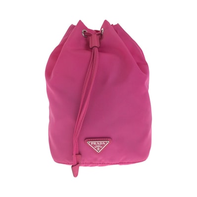 美品 PRADA プラダ テスート 三角ロゴプレート ピンク シルバー金具 ナイロン ポーチ 巾着 505474 【中古】