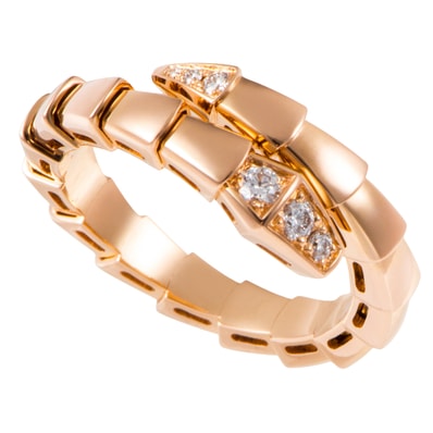 BVLGARI ブルガリ セルペンティ ヴァイパー シングルスパイラル リング 360456 指輪 15号 K18PG ダイヤモンド ピンク ゴールド【中古】