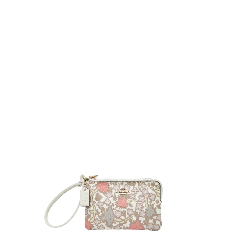 コーチ フラワー 花柄 ポーチ リストレット 57867 ベージュ マルチカラー PVC レザー レディース COACH 【中古】
