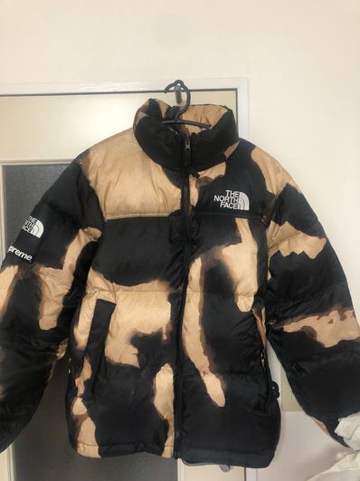 Supreme x The North Face Bleached Denim Print Nuptse Jacket "Black"