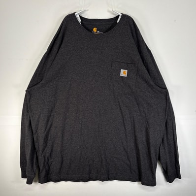 古着 カーハート Carhartt 長袖Tシャツ ワンポイント ロゴ 大きいサイズ クルーネック 2XL ダークグレー 無地 メンズ