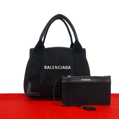 BALENCIAGA バレンシアガ ネイビーカバス XS ロゴ キャンバス レザー ハンドバッグ ブラック
37387
