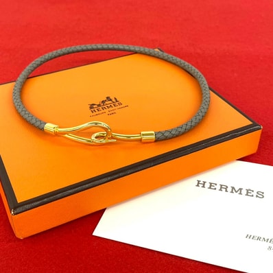 HERMES エルメス ジャンボチョーカー レザー GP ネックレス グレー
40196