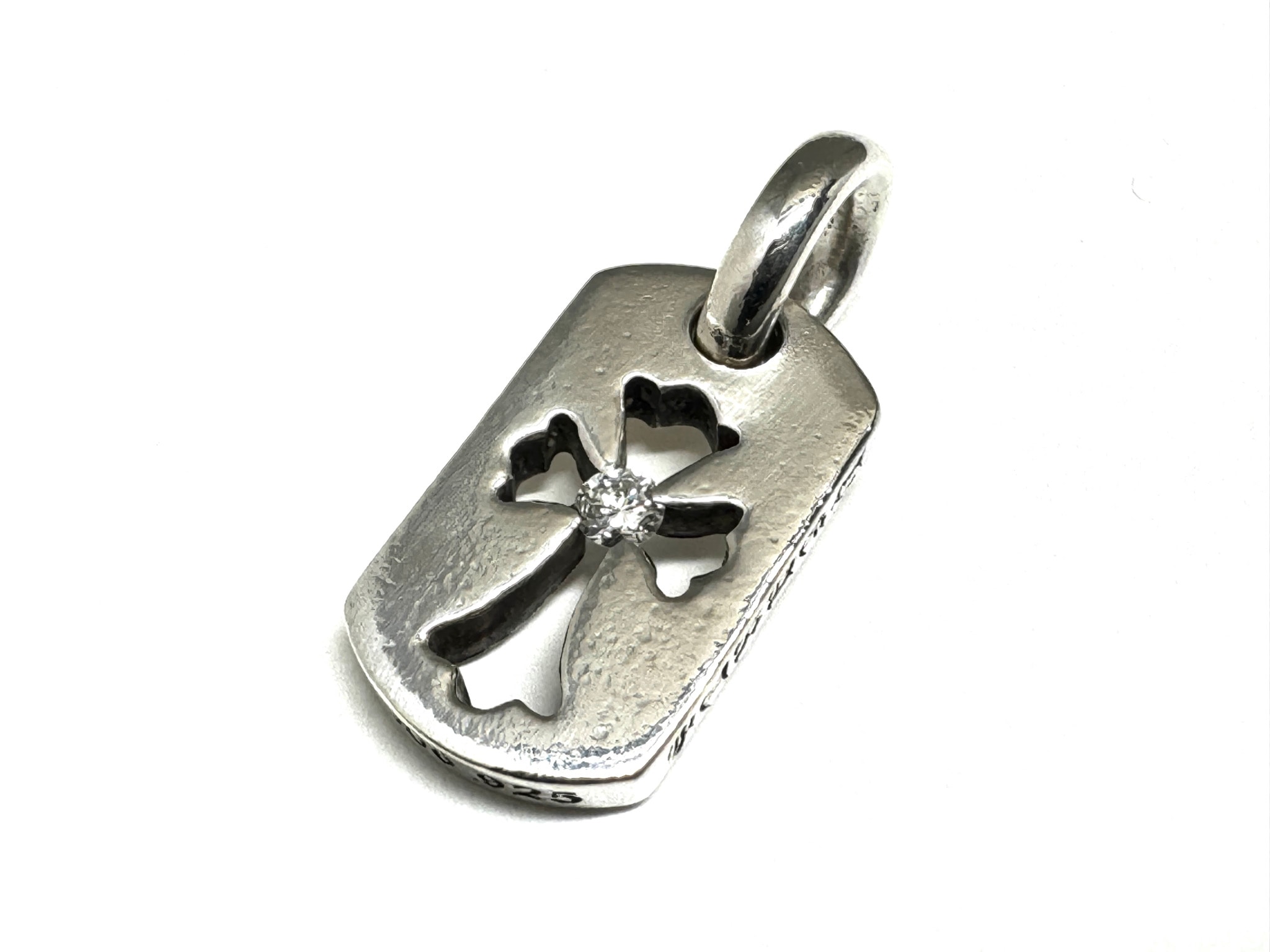 Chrome Hearts Tiny Cutout Cross Dog Tag 1 Diamond Charm "Silver"