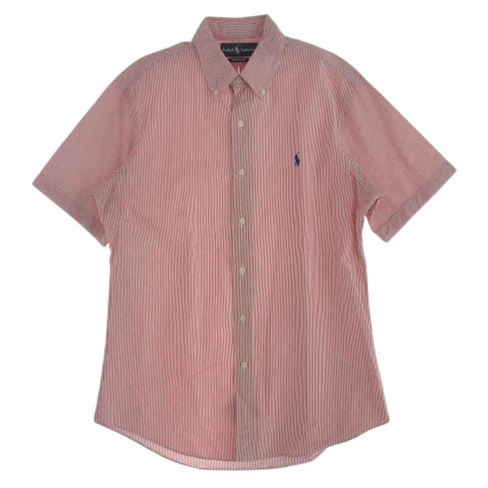 RALPH LAUREN ラルフローレン 半袖シャツ CUSTOM FIT シアサッカー ストライプ BD シャツ レッド系 M【中古】