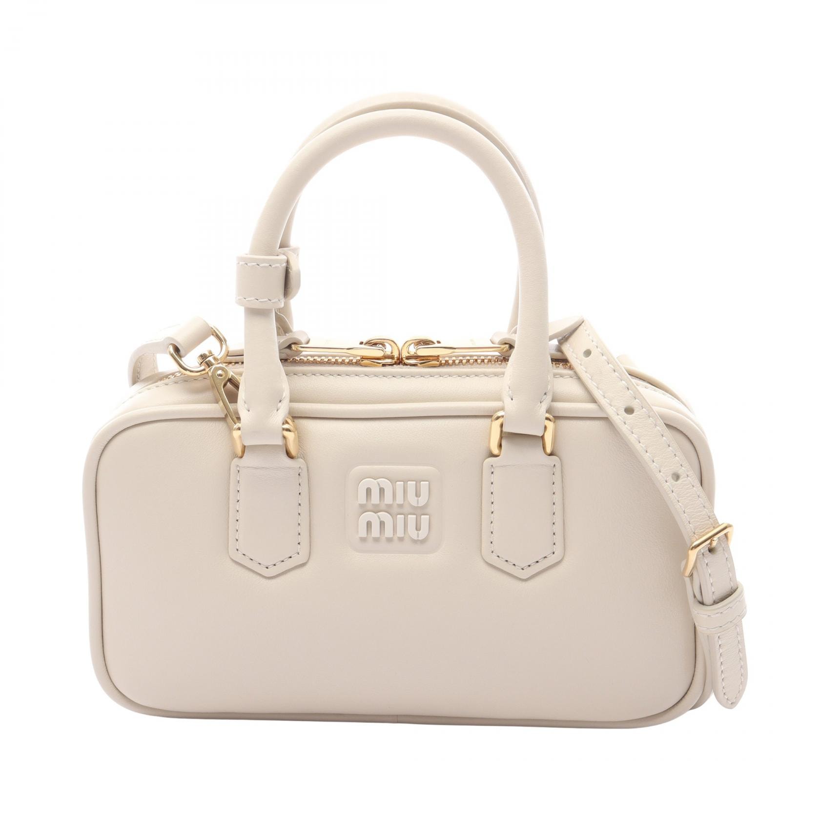 ミュウ ミュウ Miu Miu SOFTY PADDED アカルディ ミニバッグ ハンドバッグ バッグ レザー レディース ホワイト系 5BP088 【中古】