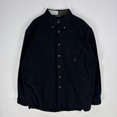古着 90's/90年代 ノーティカ NAUTICA 長袖シャツ ワンポイント ボタンダウン 胸ポケット L ブラック系 メンズ