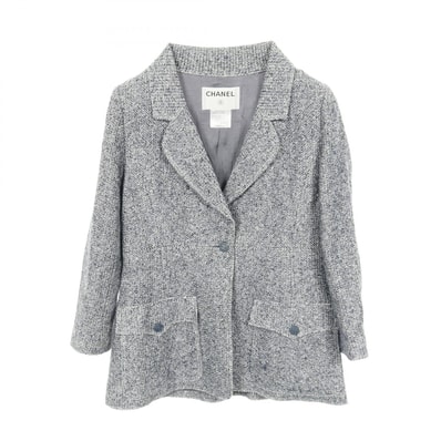 シャネル CHANEL ツイードジャケット テーラードジャケット 衣料品 アウター ファブリック コットン レディース ネイビー系 / ホワイト系 P21006V12405 【中古】