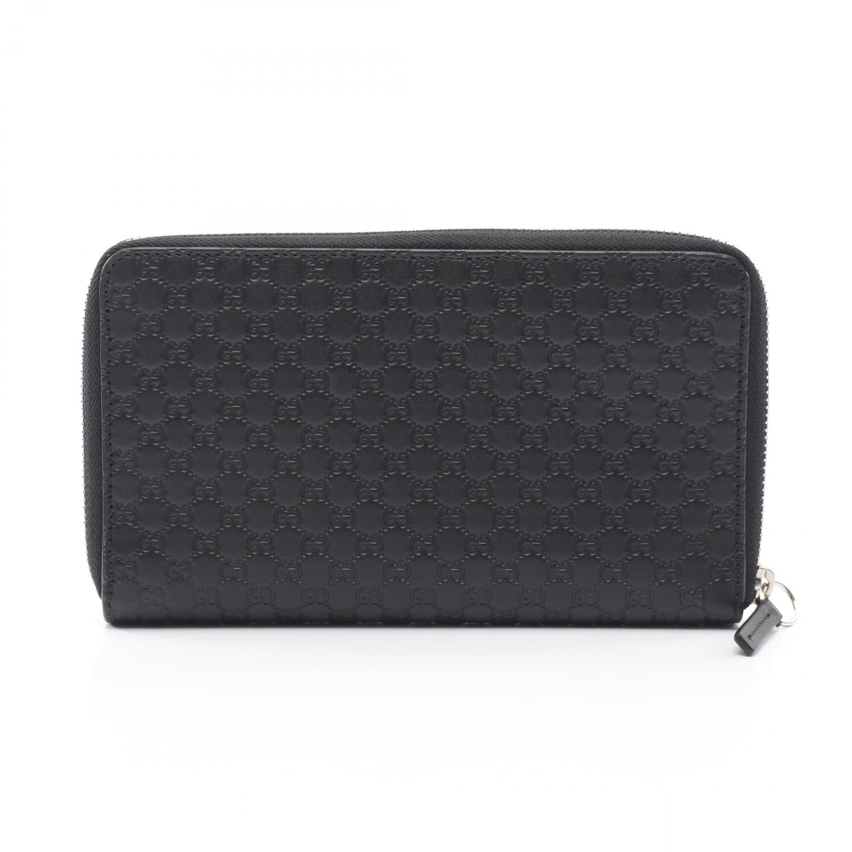グッチ GUCCI マイクログッチシマ ラウンド長財布 財布 レザー レディース ブラック系 391465 【中古】