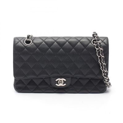 シャネル CHANEL マトラッセ Wフラップ ショルダーバッグ バッグ キャビアスキン(グレインドカーフ) レディース ブラック系 A01112 【中古】